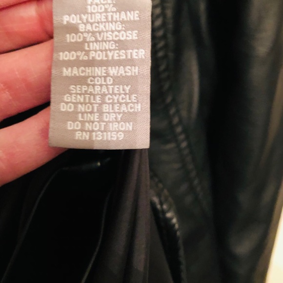 BLACK VEGAN LEATHER JACKET LINED BUTTON UP M FAUX LEATHER - Picture 7 of 8